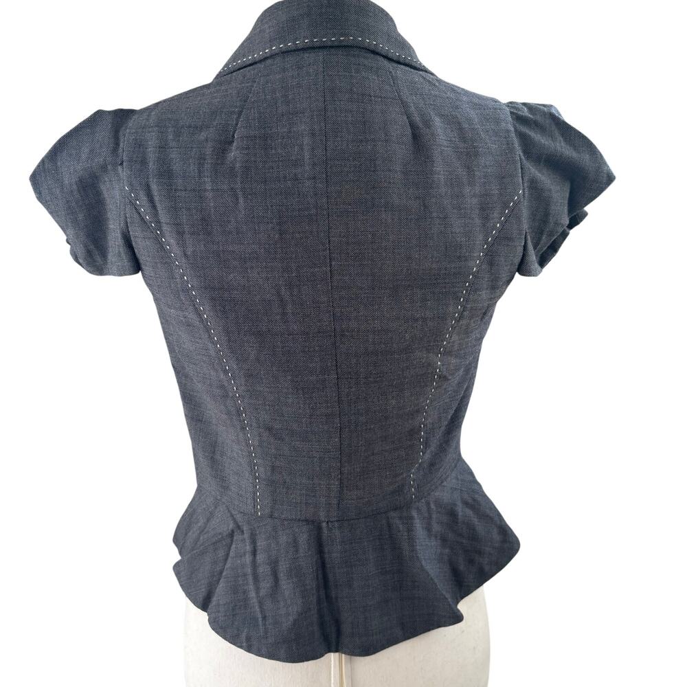 Rebecca Taylor Gray Puff Sleeve Fitted Blazer Peplum Jeweled Buttons Twee Career - Picture 9 of 9
